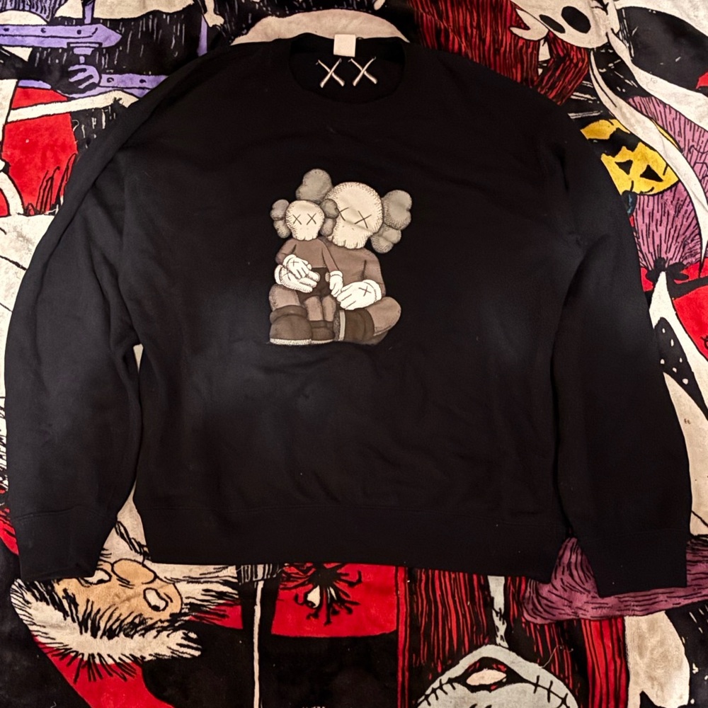KAWS Black Crewneck Sweater with Graphic Design